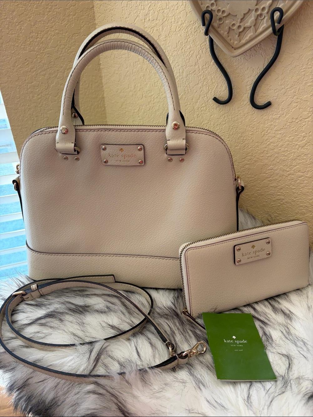 kate spade Cream Pebbled Leather Satchel with Matching Wallet